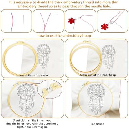 BEUNITONE 4 Set Dream Catcher Embroidery Kit for Beginners 7.9"x7.9" - Image 3