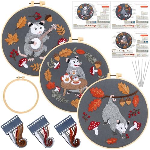 Mindsoft 3 Set Needlepoint Kit for Beginners with Hoop,Autumn Possum by Mindsoft