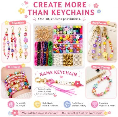Kdpuei 865PCS Bead Keychain Making Kit, Keychain Bead Kit, DIY Bag Charm Set with Acrylic Heart Star Flower Alphabet Beads, Bead Keychain Kit, Jewerly Making Kit for Girls Women - Image 5