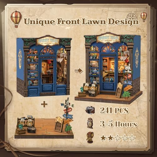 CUTEBEE Book Nook Kit - DIY Miniature House Dollhouse Kit for Adults and Teens, Booknook Tiny House Bookshelf Decor 3D Wooden Puzzle, Gifts for Family, Friends (Journey Trace Bookshop) - Image 4