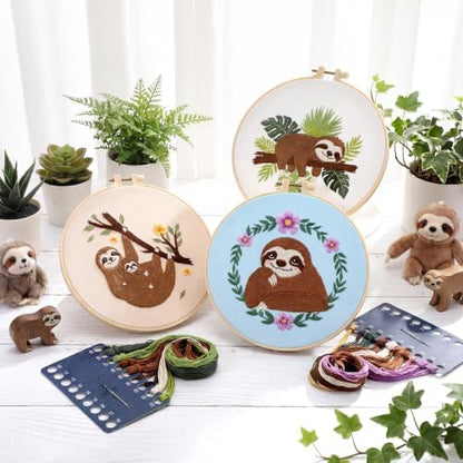 Mindsoft 3 Set Needlepoint Kit for Beginners with Hoop,Sloth - Image 2