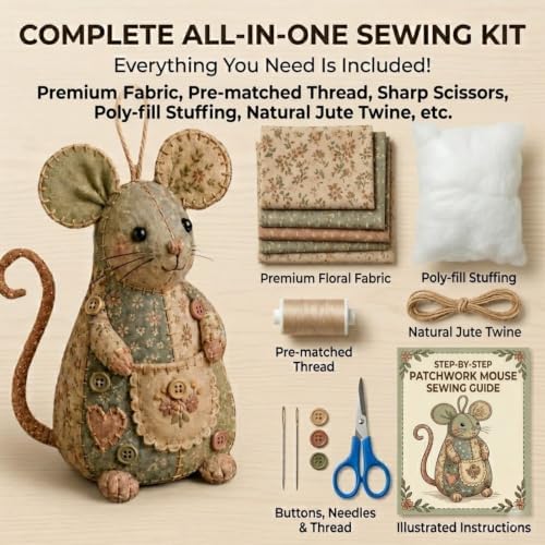 Patchwork Mouse DIY Kit – Complete Sewing Craft Set - Image 2