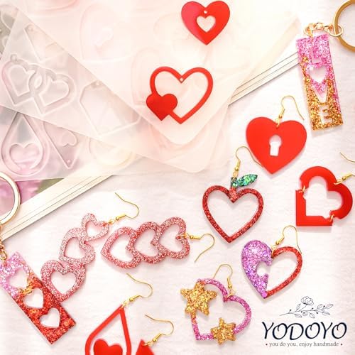 YODOYO Heart Earrings Resin Molds 5pcs Love Theme Keychain Making Mold - Image 6