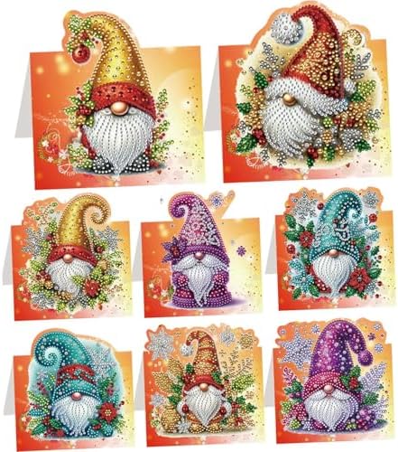 jinglinhh 8pcs Diamond Art Painting Christmas Gnome Greeting Cards with Envelopes, DIY Card Making Kits for Adults, Diamond Art Postcards Christmas Cards Craft Gifts by Unknown