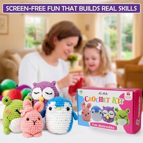 A-URA Learn to Crochet Kit for Beginners Kids and Adults, Premium 4 Animal Pattern Beginner Crochet Kits with Easy Tube Yarn & Step-by-Step Video Tutorials (Forest Friends–Standard Size) - Image 6