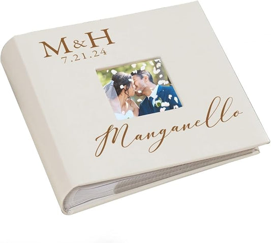 Personalized Photo Album, Custom Engraved Picture Album, Holds 200 4" x 6" Photos, Leatherette and Laser Engraved Scrapbook, Wedding Initials and Last Name