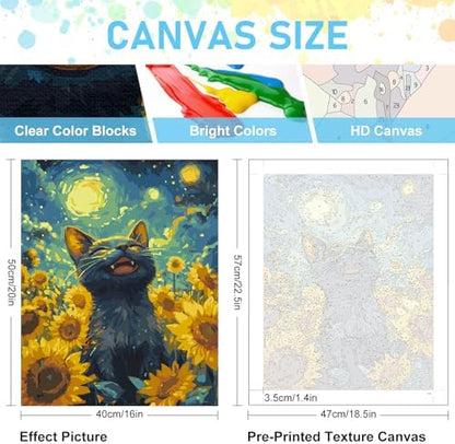 Paint by Numbers Kit for Adults, Sunflowers Black Cat Canvas Painting Set - Image 3