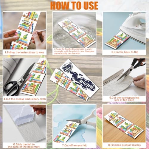 FREEBLOSS 12 Set 11CT Book Theme Cross Stitch Bookmark Kit for Adults Beginners DIY Stamped Cross Stitch Kit Reading & Pen Theme Handmade Gift for Book Lovers, 20x6cm/7.9×2.4" - Image 5