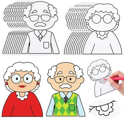 48 Pcs Happy Grandparents Crafts Color Your Own Paper Old Men Old Lady Grandpa DIY Coloring Crafts for Grandparents Teachers Mother Father's Day Party Decoration Award Activities Supplies by Moinchore