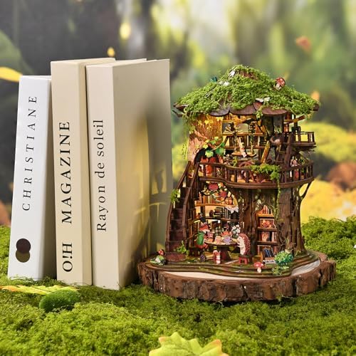 ACOCO Book Nook Kit, DIY Miniature Tree House Kit with LED Light, 3D Wooden Puzzle Booknook Bookshelf Decor – Gift for Adults and Teens - Image 2