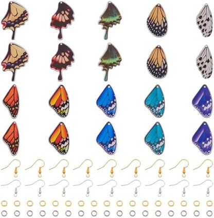 FASHEWELRY 40Pcs Acrylic Butterfly Wings Charms Fairy Wings Earring Charms Dragonfly Wings Pendants with 120Pcs Earring Hooks & Jump Rings for Crafts Jewelry Making - Image 7