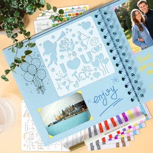 GOTIDEAL 7 x 7 Inch Scrapbook Album with Metallic Markers, Blue, 40 Pages - Image 6