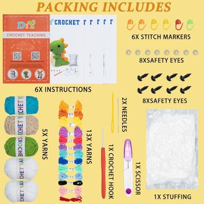 KIECIK Crochet Knitting Kit for Beginners – 6 PCS Crochet Animal Kit - Image 3