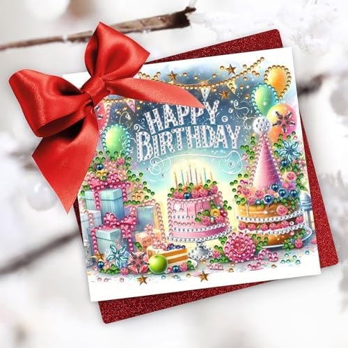 DIY Diamond Greeting Cards Set, 5D DIY Diamond Art Painting Festival Style Greeting Card, DIY Christmas Card Making Kits for Family Friends Handmade Gift-#28-Birthday - Image 2