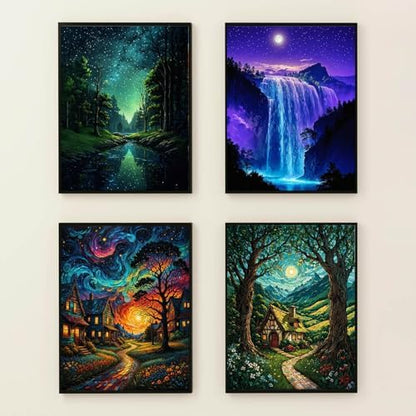 Lovepefe Starry Sky Paint By Numbers Kit for Adults, 4 Pack Country Night Paint By Number Kits for Beginner Moon Acrylic On Canvas DIY Oil Painting Kit for Gift Home Wall Decor 12x16 Inch - Image 3