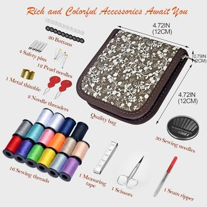Sewing Kit Gifts for Grandma, Mom, Friend, Traveler, Adults, Beginner, Emergency,Sewing Supplies Accessories with Scissors,Sewing Needles Thimble, Thread,Tape Measure etc(Wildflower Brown, S) - Image 3