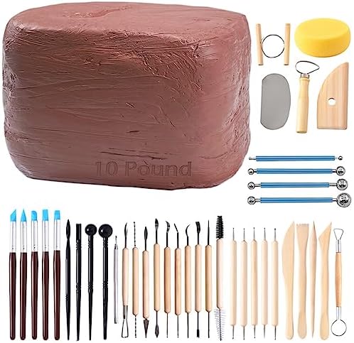 ReArt Natural Air-Dry Clay, Pottery Clay10LBs with 40 Pcs Pottery Tools Clay Sculpting Tool Set, All-Purpose Modeling Clay (Terra Cotta) by ReArt