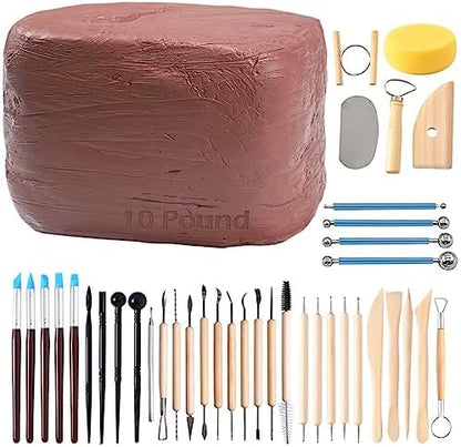 ReArt Natural Air-Dry Clay, Pottery Clay10LBs with 40 Pcs Pottery Tools Clay Sculpting Tool Set, All-Purpose Modeling Clay (Terra Cotta) by ReArt