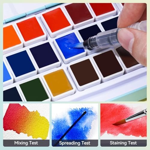 MeiLiang Watercolor Paint Set, 36 Vivid Colors in Pocket Box with Metal Ring and Watercolor Brush, Perfect for Students, Beginners and More - Image 2