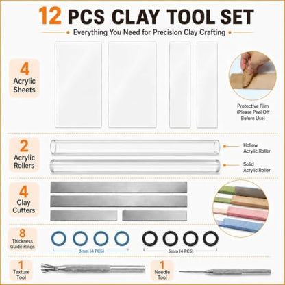DIYOOHOMY 16pcs Polymer Clay Tools kit, Rolling Pin with Thickness Rings - Image 3