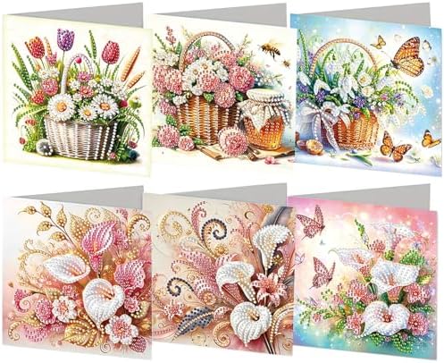 6pcs Tulip Daisy Rose Butterfly Calla Lily Flower Diamond Art Painting Greeting Cards Kit with Envelopes, 5D DIY Special Shaped Card Making Kits for Adults, Holiday Birthday Postcards Craft Gifts by Unknown