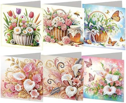 6pcs Tulip Daisy Rose Butterfly Calla Lily Flower Diamond Art Painting Greeting Cards Kit with Envelopes, 5D DIY Special Shaped Card Making Kits for Adults, Holiday Birthday Postcards Craft Gifts by Unknown