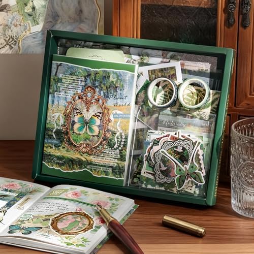 Vintage Floral Journal Supplies & Scrapbook Kit for Adults - Papers, Stickers, Ephemera for DIY Collage, Junk Journal and Art Projects-Green by Unknown