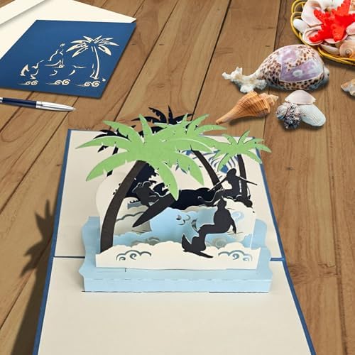iGifts And Cards Surfing Adventure 3D Pop-Up Card – Big Wave Surprise 6 x 6 - Image 5