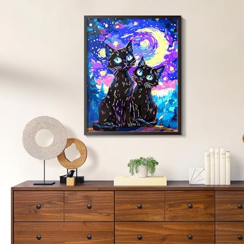 Yunnuo Paint by Numbers Kit for Adults Beginner,Two Black Cats Paint by Numbers, Starry Night Cat Number Painting Suitable for Home Wall Decoration and Gifts (16x20 Inch) - Image 3