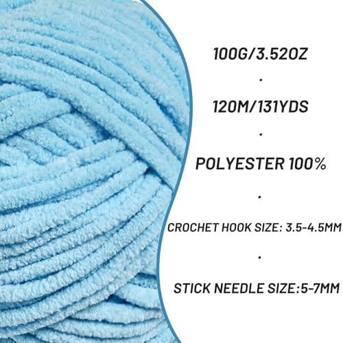 4 Pack Plush Chunky Chenille Yarn for Crocheting, Soft Fluffy Velvet Yarn for Crocheting Amigurumi, Fuzzy Baby Blanket Knitting 400g/524yds Bulky(4 Azure Blue) - Image 2