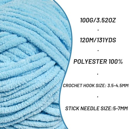 Plush Chunky Chenille Yarn for Crocheting, Soft Fluffy Velvet Yarn for Crocheting, Fuzzy Baby Blanket Knitting Yarns, 100g/131yds Bulky Amigurumi Yarns（Azure Blue） - Image 2
