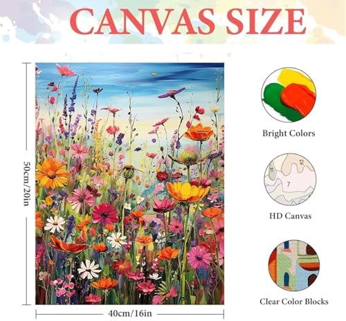HITIRECOVI Wild Flowers Paint by Numbers Kits for Adults,Flower Paint by Numbers Kits,Adult Paint by Number Kits on Canvas Flowers,Home Wall Decor(16x20in) - Image 4
