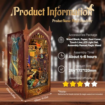 ZibbleZork Book Nook Kit for Adults, 3D Puzzle Miniature House Kit for Craft Lovers, DIY Bookshelf Decor with LED Sensor Light (Magic Academy) - Image 5