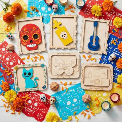 12 Pack Day of the Dead DIY Wooden Craft Kit, Skull Frame Wood Craft Decor - Image 6