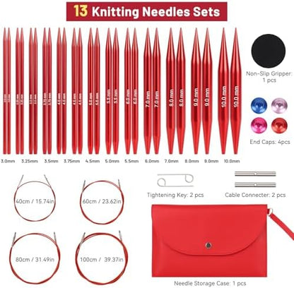 Aeelike 13 Pairs Interchangeable Knitting Needles Set 3-10.0mm, Cherry Red - Image 2