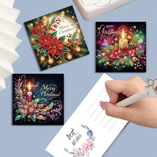 12Pack Flower Diamond Painting Greeting Card Kits DIY 5D Diamond Art with Envelopes & Rhinestones,Christmas Creative Birthday Gifts for Adults, Family, Friends (Christmas Decorations03) - Image 5