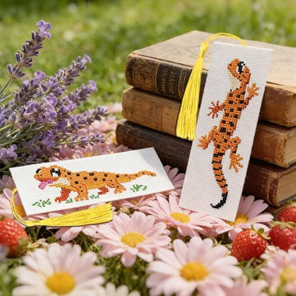 INFUNLY Lizard Cross Stitch Bookmark Kit 10x7.7 Gecko Embroidery Bookmark Kit DIY Embroidery Bookmarks for Readers Chameleon Handmade Cross Stitch Bookmarks for Book Lovers Writers Craft Gift - Image 5