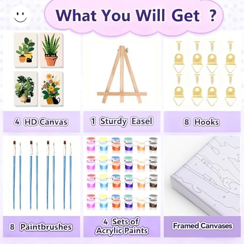 Gemozaic 4 Pack Cat Paint by Numbers Kit for Adults with Frame and Easel - Image 6