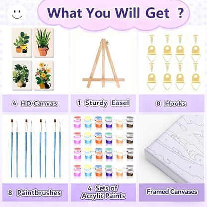 Gemozaic 4 Pack Cat Paint by Numbers Kit for Adults with Frame and Easel - Image 6