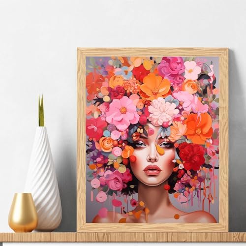 Natuyalo Paint by Numbers Kit for Adults Beginners and Kids, 16" Wx20 L Canvas Pictures Drawing Acrylic Paintwork with 3 Pcs Paintbrushes, Beautiful Women with Flowered Headdresses - Image 2