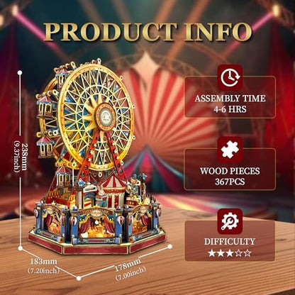 3D Wooden Puzzle Ferris Wheel DIY Miniature House Kit Music Box - Image 2