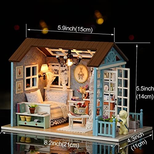 DIY Miniature Dollhouse Kit Realistic Mini 3D Wooden Mini Doll House Room with Furniture LED Lights Christmas Decoration Birthday Gift for Teens Adults (Forest time) - Image 5