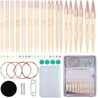 BsHooker Bamboo Interchangeable Circular Knitting Needles Set with Case by BsHooker