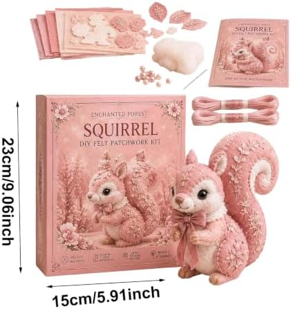 Pink Woodland Friends DIY Felt Patchwork Kit, Pastoral Wild Creatures Handicraft Activity, Manual Tailoring Bundle for Cute Ornament Shelf Décor Quilting Crafting Creative Gift Projects (Pink#D) - Image 2