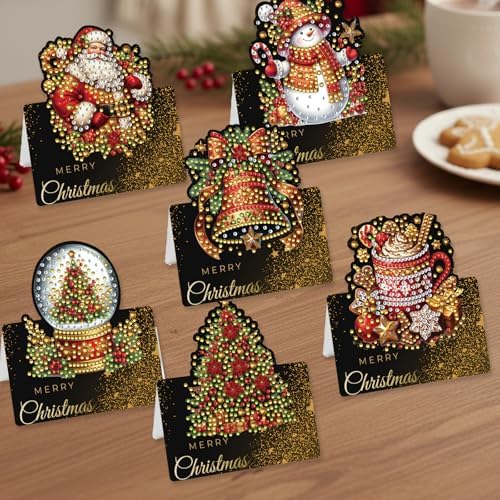 jinglinhh 6pcs Diamond Art Painting Christmas Snowman Bell Ornaments Greeting Cards with Envelopes, DIY Card Making Kits for Adults, Diamond Art Christmas Cards for Birthday Holiday Postcards - Image 5