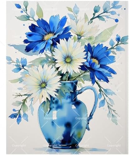 Still Life Paint by Numbers Kit for Adults - DIY Blue and White Flowers in Jug Painting on Canvas 16x20 Inches, Acrylic Paint Set, Suitable for Beginners, Art for Home Decoration or Gifts by Unknown