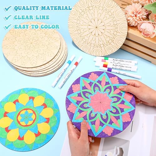 Vercraft 22 Pcs Wooden Mandala Painting Set 10 Cutouts 12 Markers, Vintage - Image 3