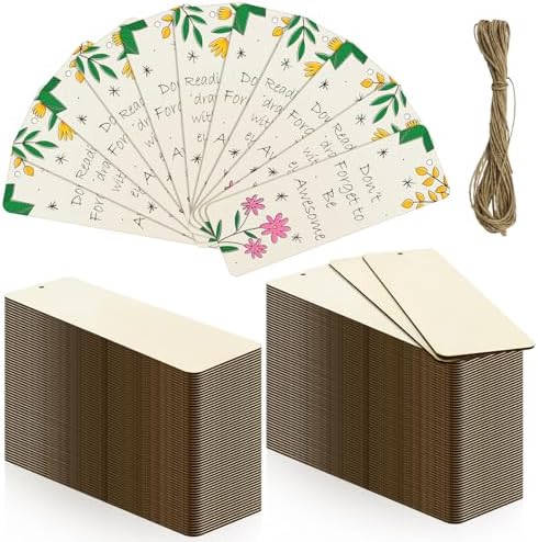 50 Sets 6 x 2 Inch Large Wooden Bookmarks with Holes and Ropes by Jyongmer