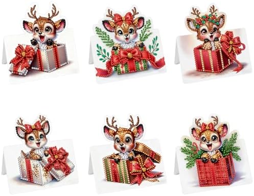 jinglinhh 6pcs Diamond Art Painting Christmas Reindeer Greeting Cards with Envelopes, DIY Card Making Kits for Adults, Diamond Art Postcards Christmas Cards Craft Gifts by Unknown