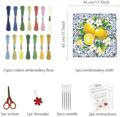 FREEBLOSS 11CT Lemon Stamped Cross Stitch Kits Embroidery Kits with Instruction Cross Stitch Wall Hanging Kit for Needlepoint Adults Wall Art Decoration 18x18in/45x45cm - Image 2